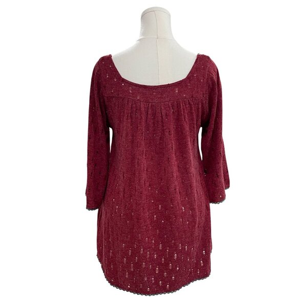 Burgundy Crochet Trim Peasant Tunic Top Maverick The Collection Oversized S - Picture 8 of 12